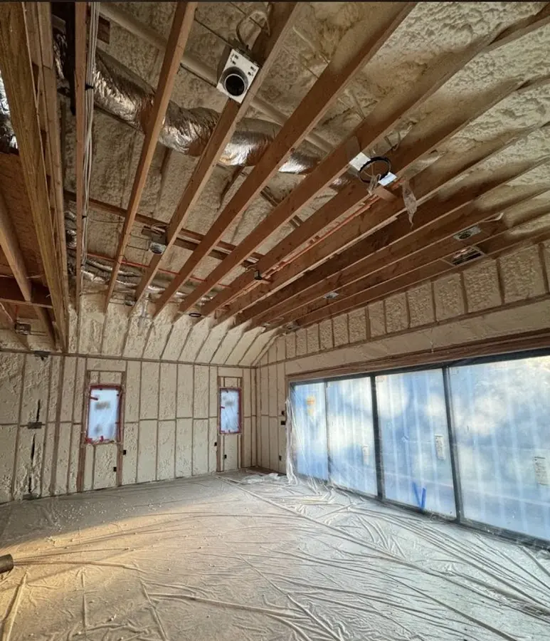Interior walls and ceiling insulated with spray foam during new construction in American Fork